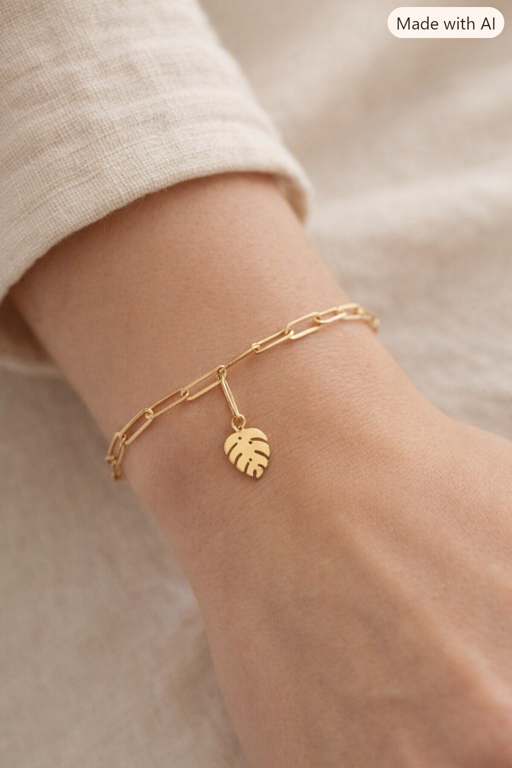 endlos Armkette Monstera - Büroklammerarmband endlos mit Monsteraanhänger