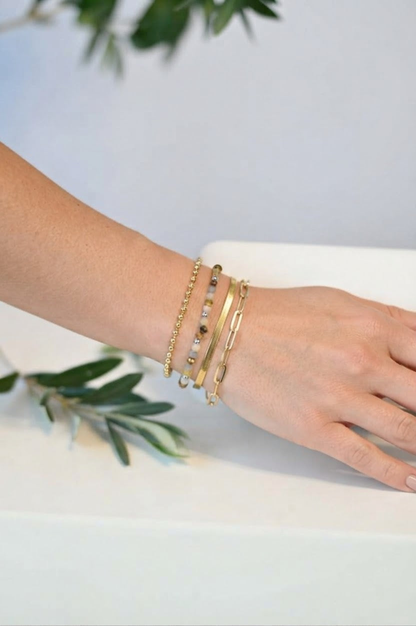 Armbandset 'M' - gold und braune Kombination aus Gliederketten und Perlenarmband