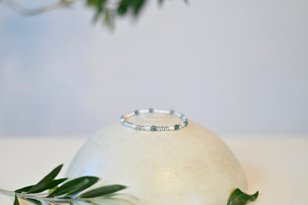 Armbandset 'J' - silber/türkis mit Süßwasserperlen als Highlight