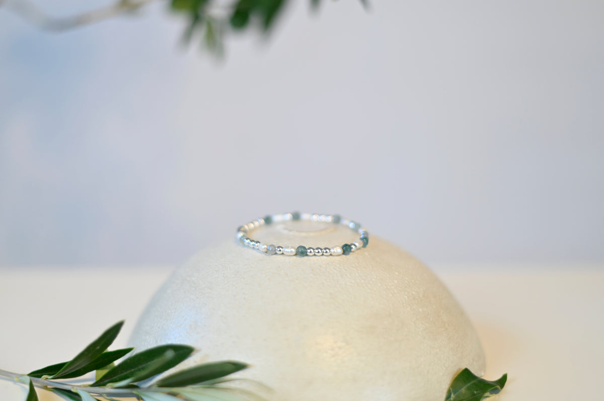 Armbandset 'J' - silber/türkis mit Süßwasserperlen als Highlight