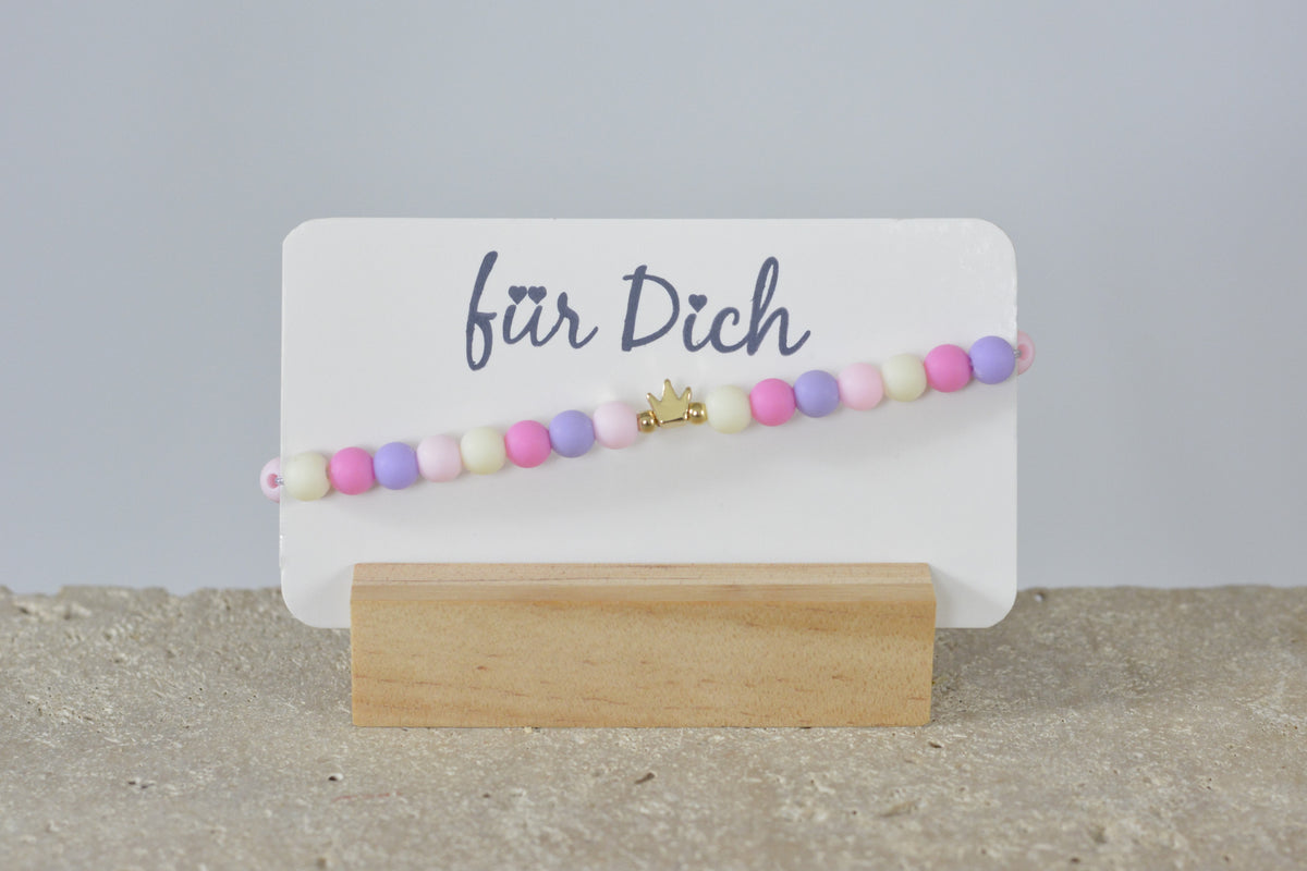 Kinderarmband Perlen bunt Kunststoff - blau/grün oder rosa/lila mit Einhorn/Krone oder Herz
