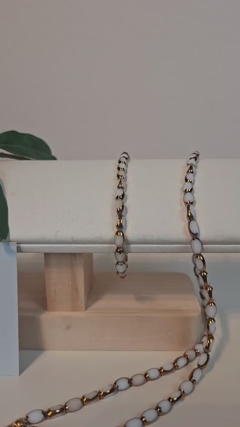 Perlenarmband in gold/weiß oval