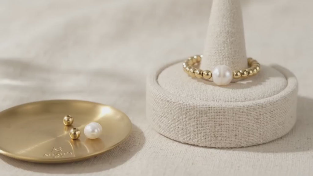Perlenring gold mit Süßwasserperle - Highlight Alltagsring bequem und wasserfest