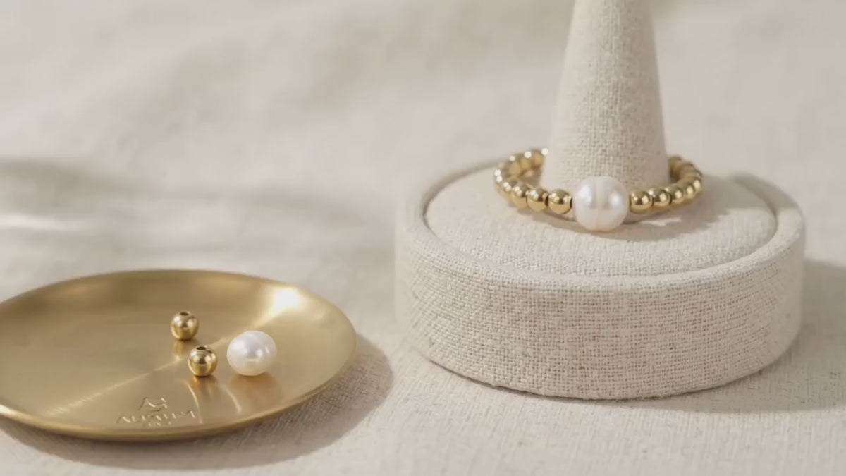 Perlenring gold mit Süßwasserperle - Highlight Alltagsring bequem und wasserfest