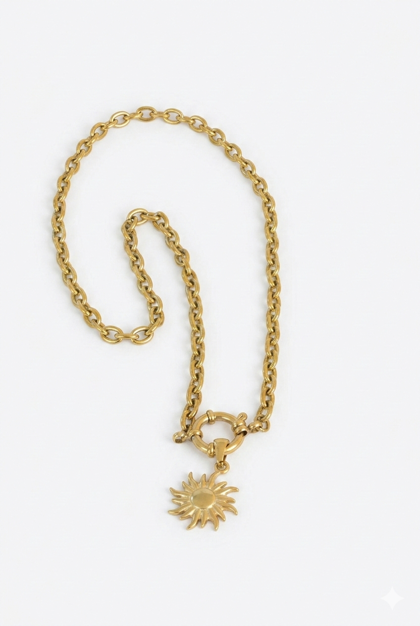 Markante Titanstahlkette mit Sonnenanhänger - moderner Schmuck