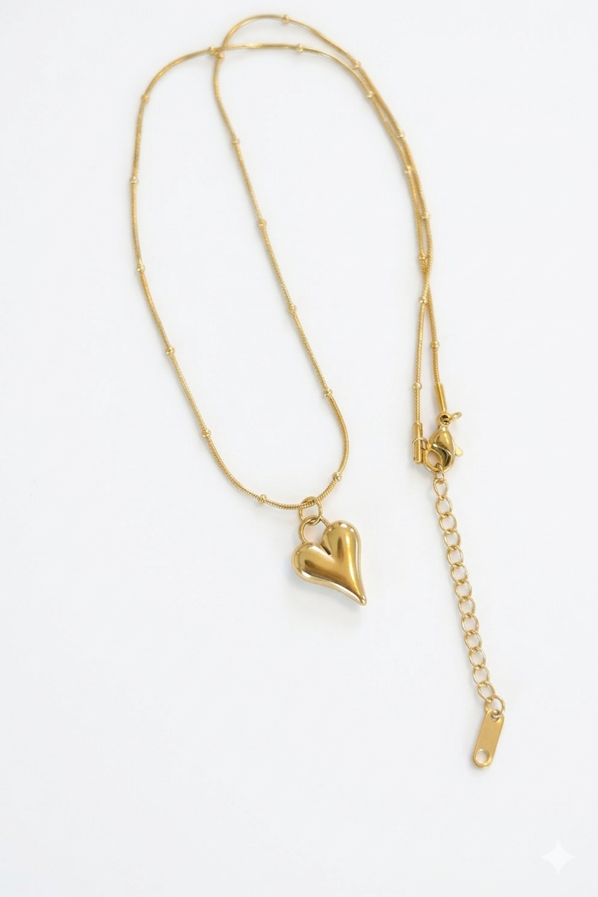 Goldene Gliederkette mit Herz-Anhänger, längenverstellbar, Edelstahl