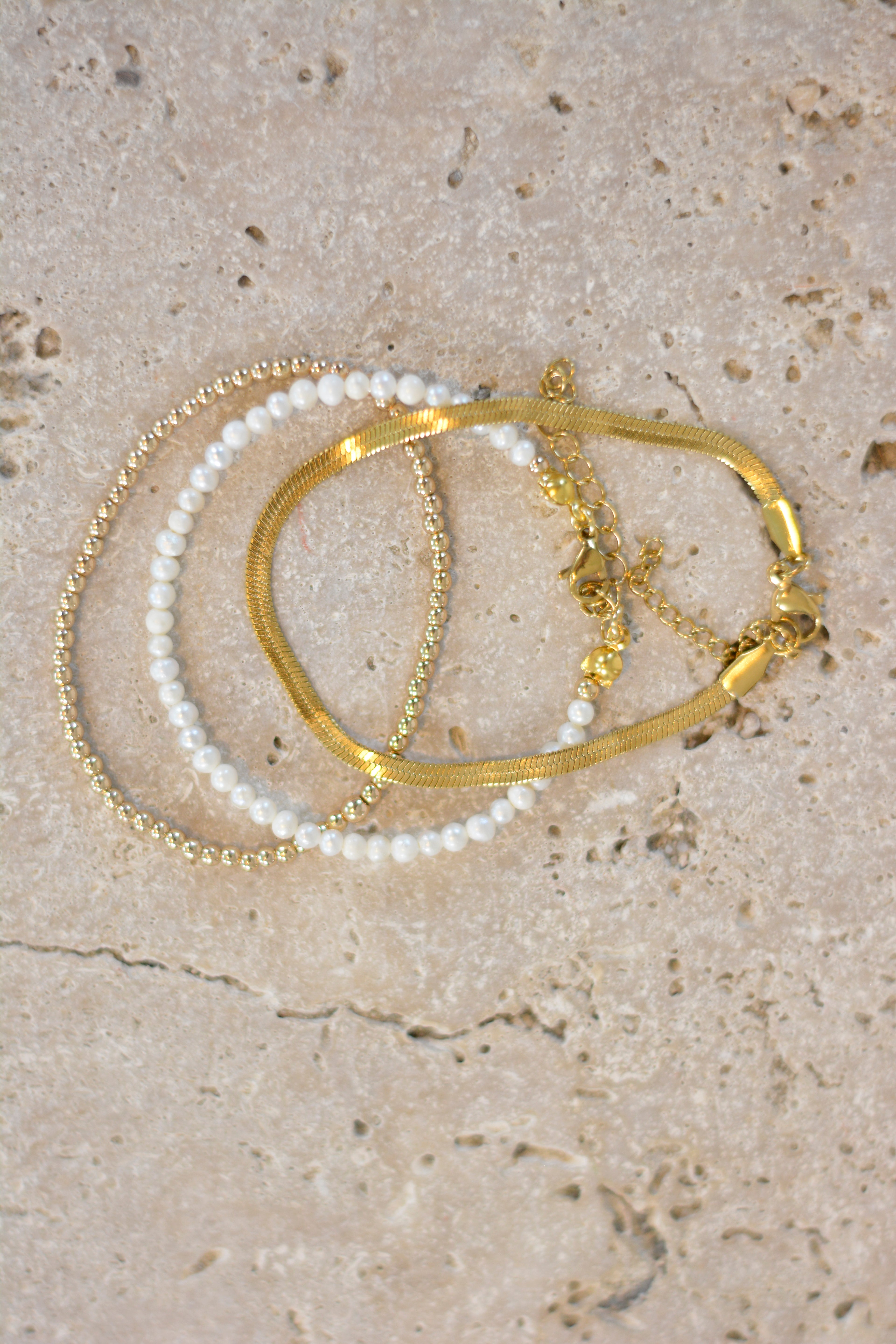 Armbandset Christina - Süßwasserperlen Schlangenkette und Edelstahlperlen