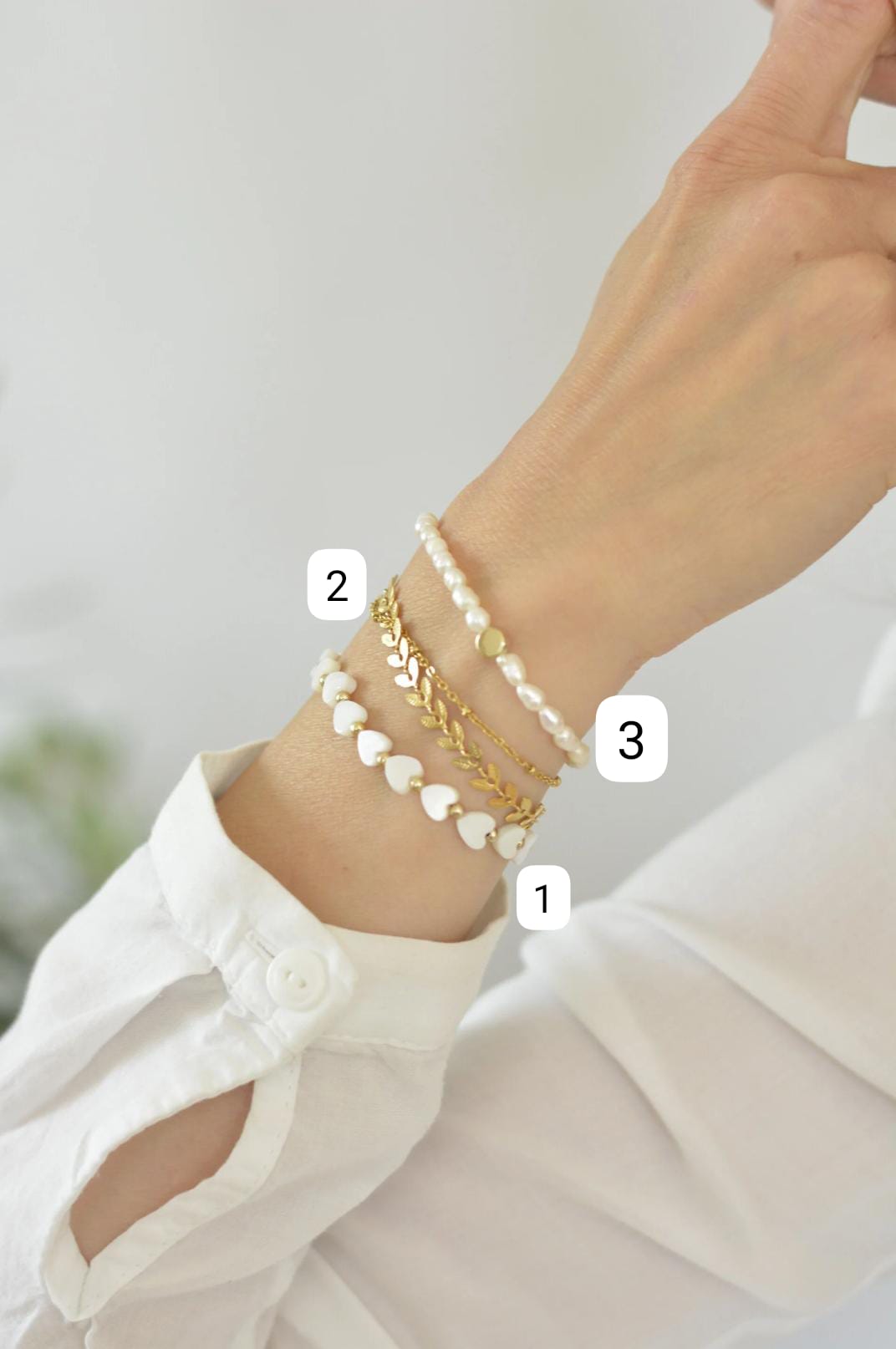 Set 'Plotterkrams'- modernes Armbandset floral Edelstahl Süßwasserperlen