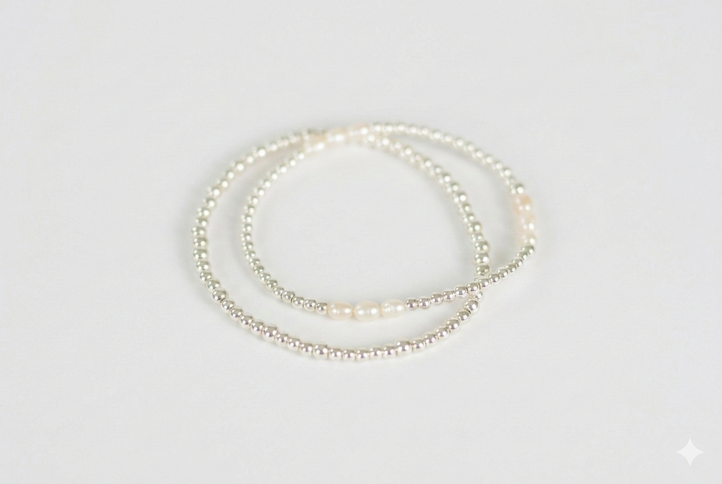 Modern Pearl Bracelet – Hämatit-Perlenarmband silber-glänzend