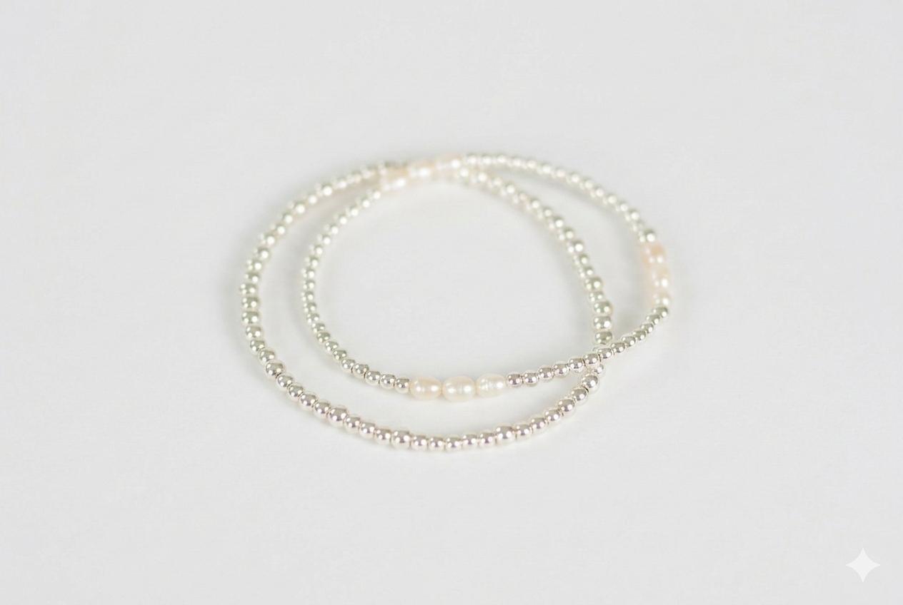 Modern Pearl Bracelet – Hämatit-Perlenarmband silber-glänzend