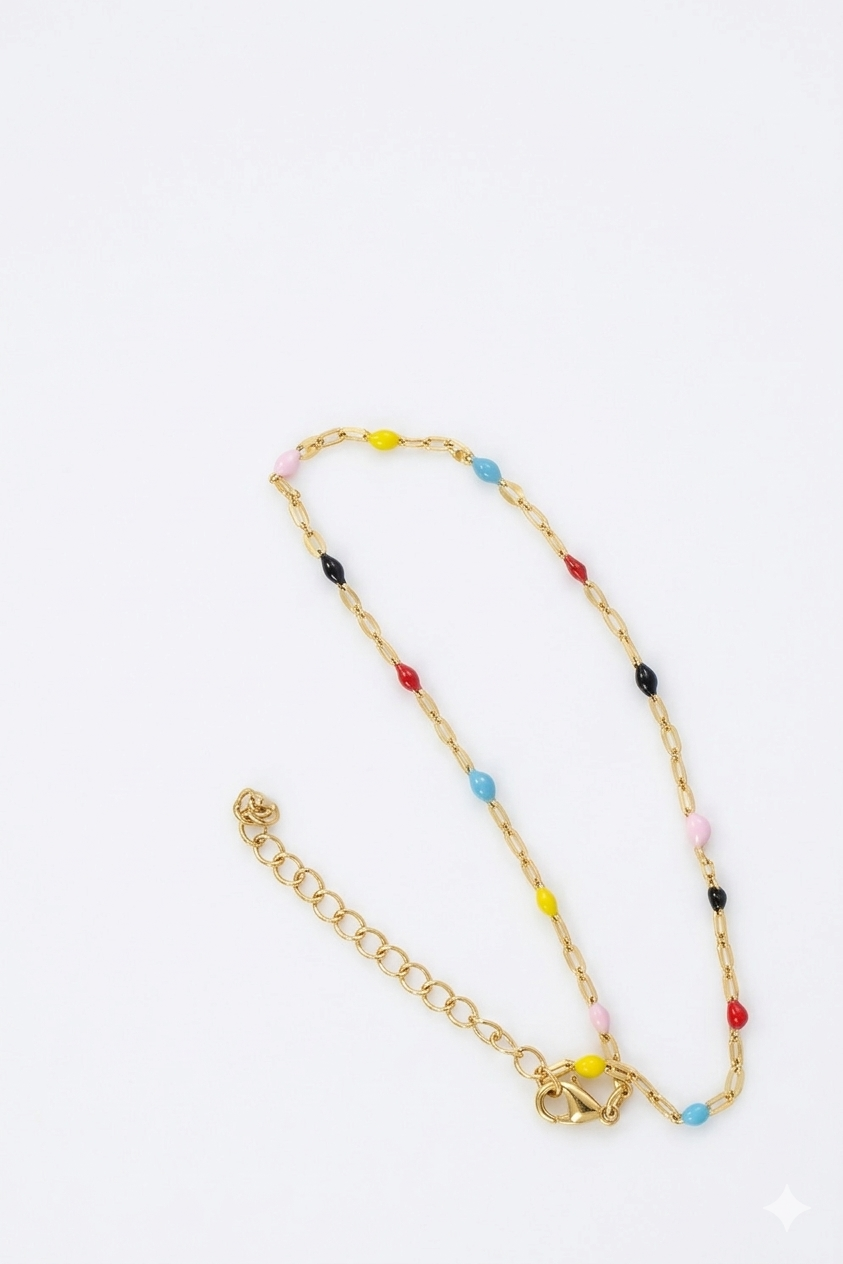 Goldene Fußkette mit bunten Emaille-Details – Verstellbares Fußbändchen für Damen