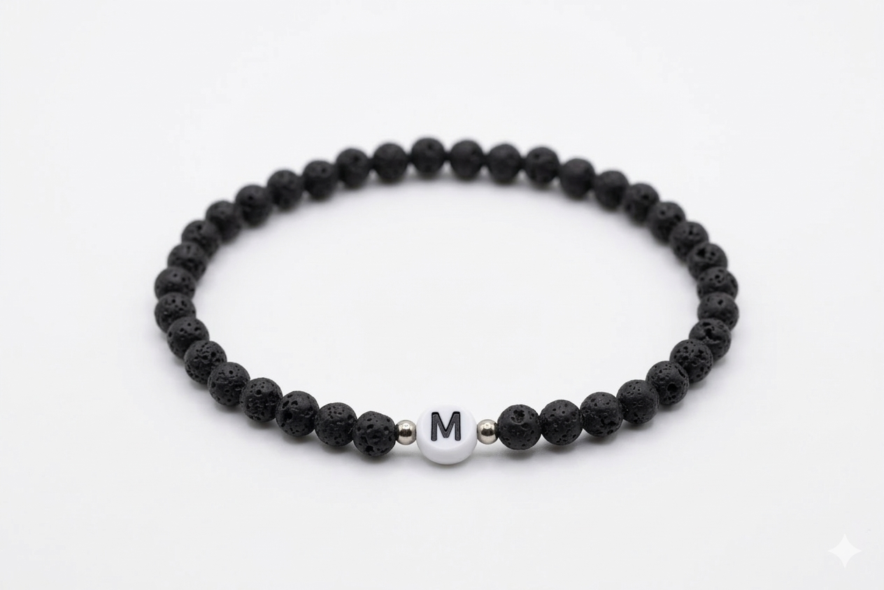 Lavaperlen‑Armband – personalisierbar mit Initialen