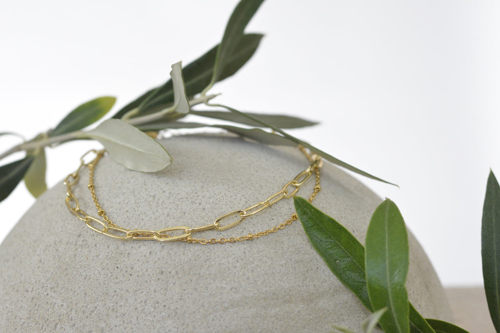 Layering-Fußkettchen „Duo“: Kombination aus Paperclip-Kette und feiner Kugelkette
