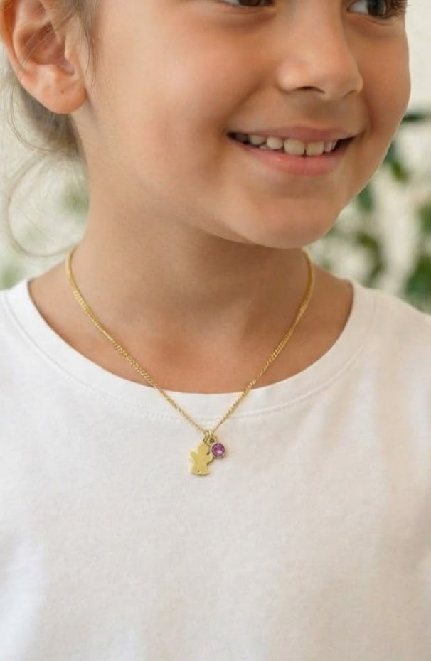 Halskette Schutzengel - rosa Glitzerstein und funkelnder Stein im Engel Taufkette Kinderkette