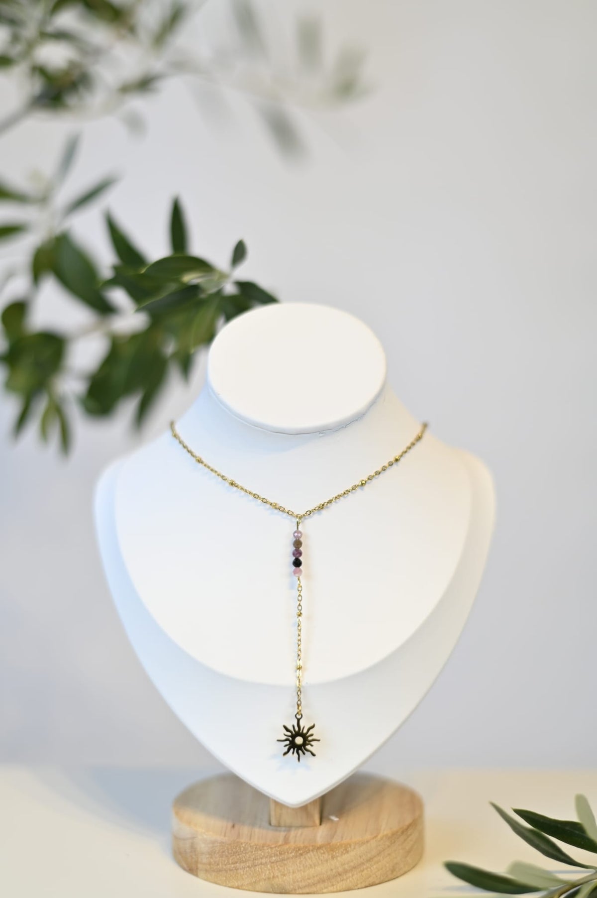 Turmalin Y‑Kette mit Sonnenanhänger modern zeitlos