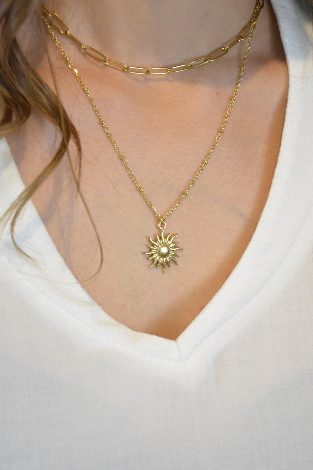 Duo-Halskette „Sun Aura“ – Vergoldetes Layering-Set mit Strahlen-Sonne