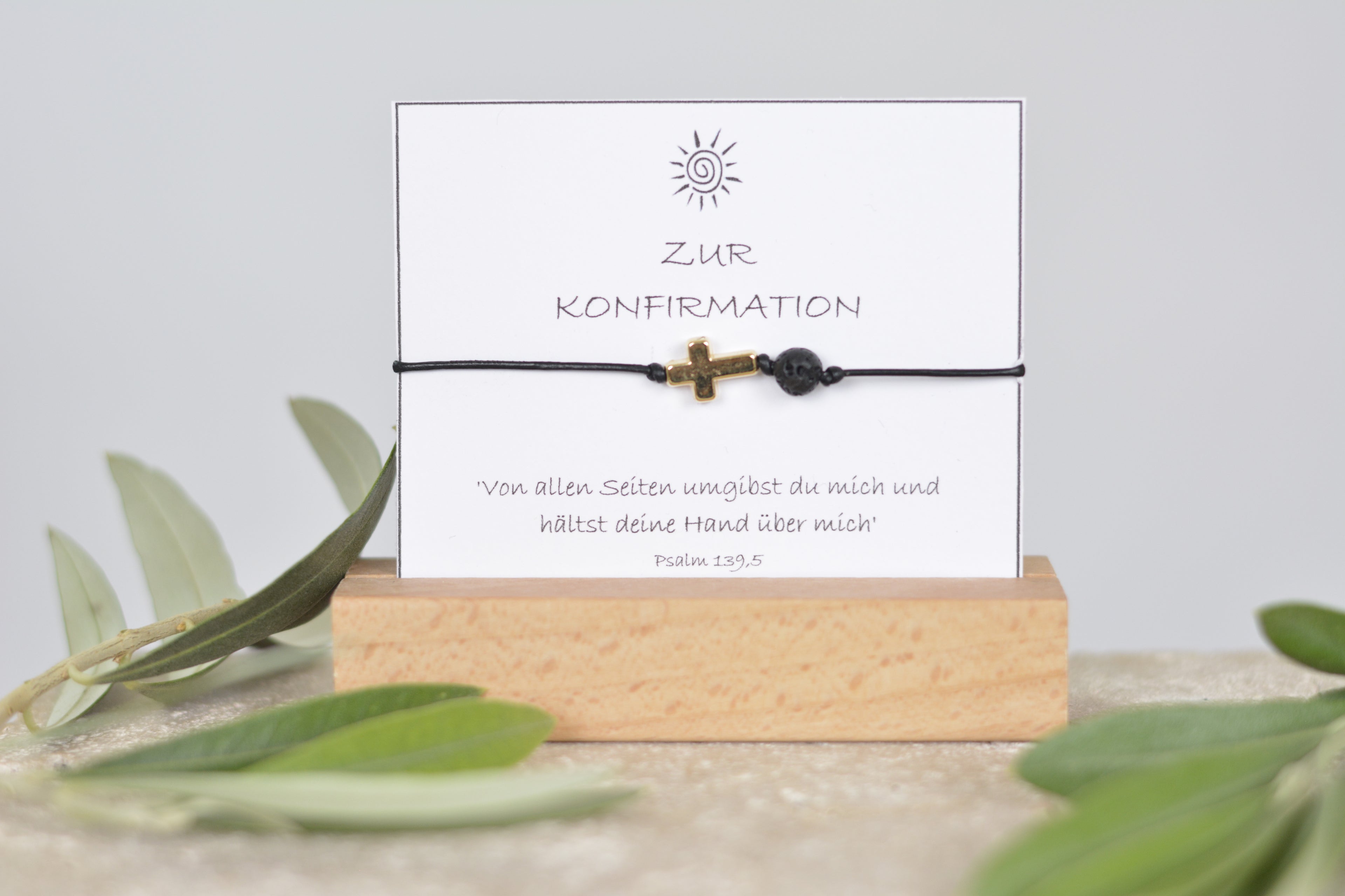 Zartes Nylonband oder Lederband mit Kreuz und Lava- oder Rosenquarzperle Geschenk für Kinder zur Erstkommunion, Konfirmation oder Firmung