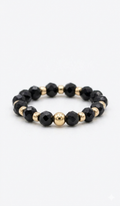 Stretch-Ring "Night Sparkle" | Facettierte schwarze Perlen mit Gold-Finish