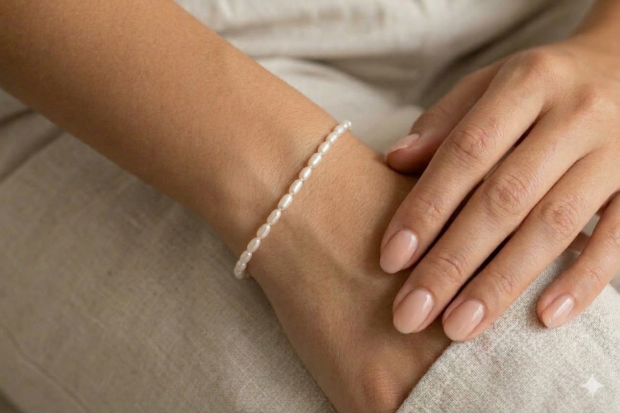 Filigranes Süßwasserperlen-Armband mit Reisperlen