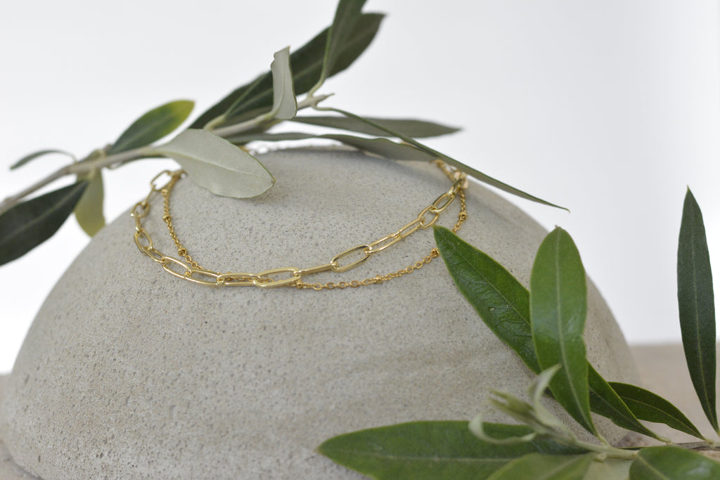 Layering-Fußkettchen „Duo“: Kombination aus Paperclip-Kette und feiner Kugelkette