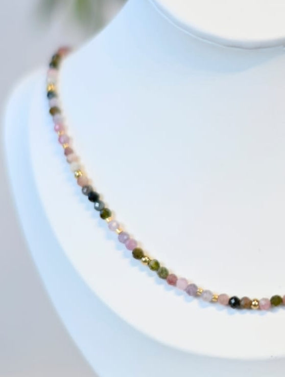 Schimmernde Turmalinoptik - Halskette gold bunt individuelle Kette