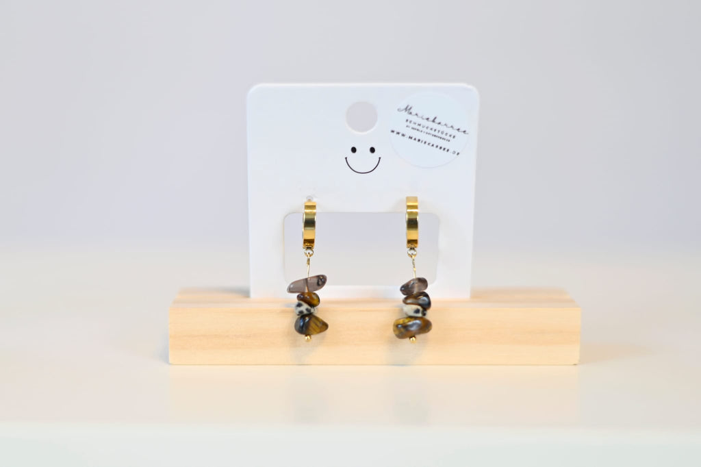 Creolen Splitterperlen - braun/Dalmatiner Jaspis wasserfest gold