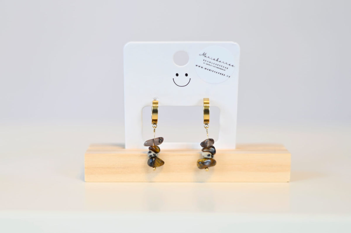 Creolen Splitterperlen - braun/Dalmatiner Jaspis wasserfest gold