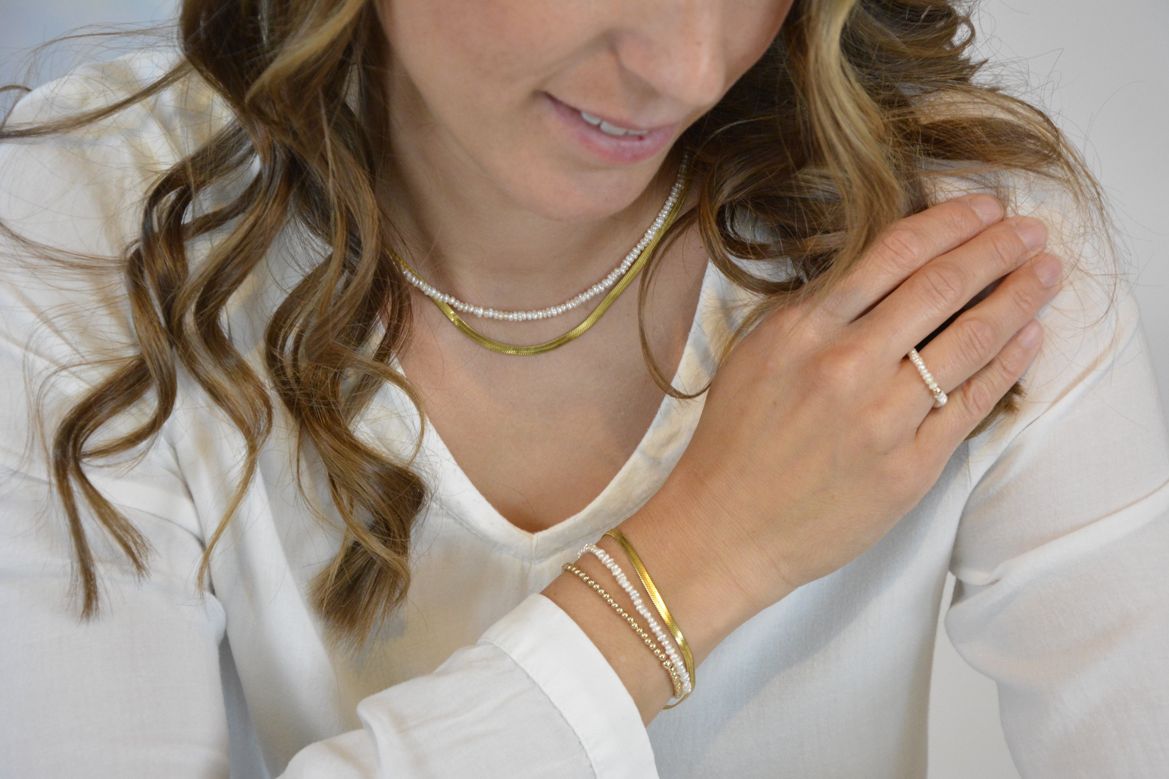 Armbandset Christina - Süßwasserperlen Schlangenkette und Edelstahlperlen