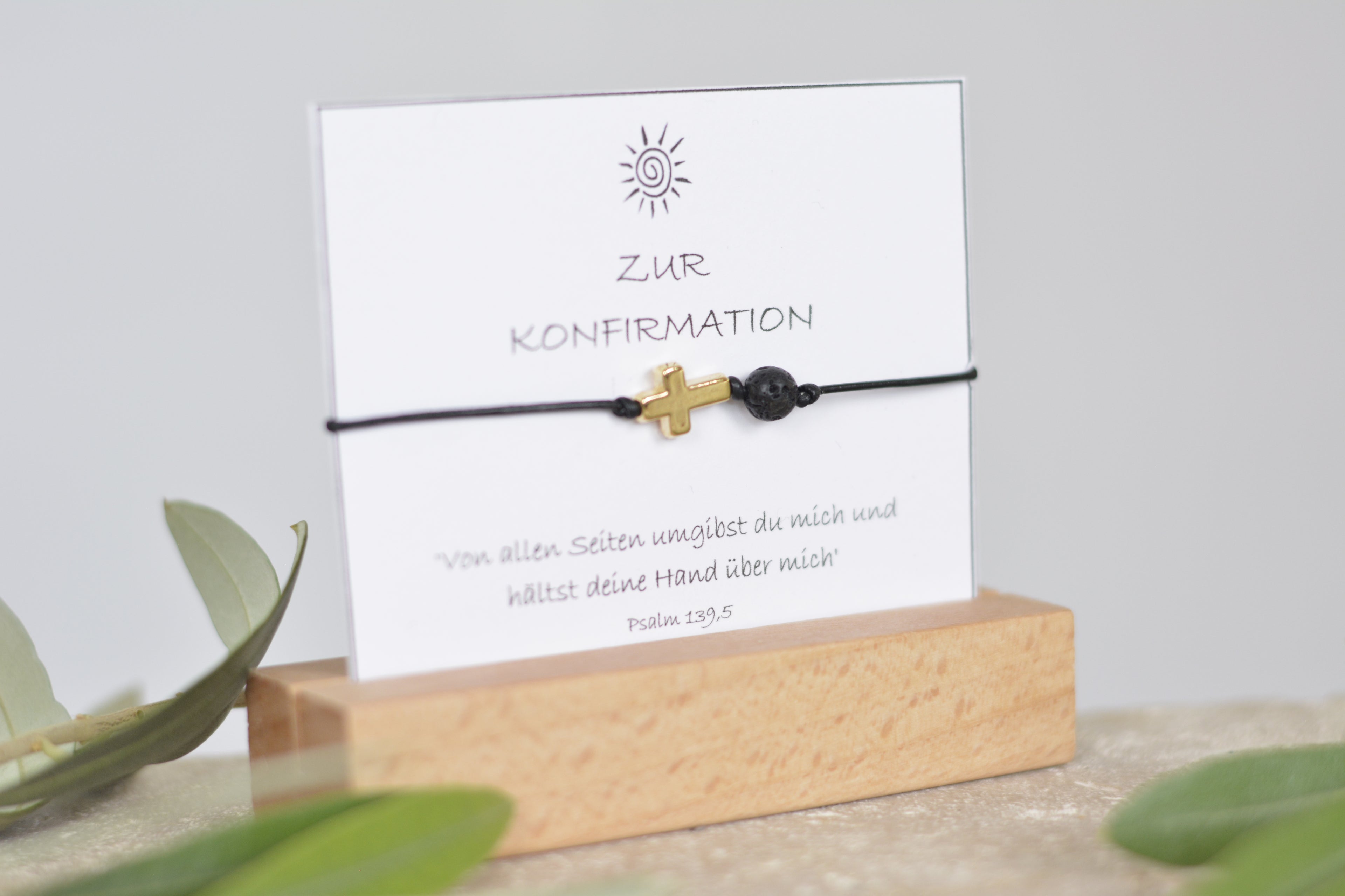 Zartes Nylonband oder Lederband mit Kreuz und Lava- oder Rosenquarzperle Geschenk für Kinder zur Erstkommunion, Konfirmation oder Firmung