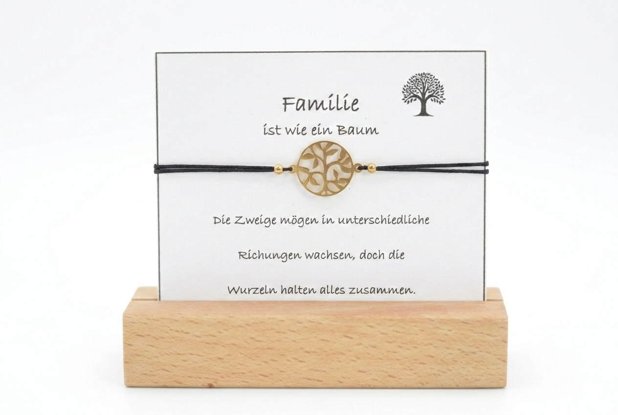 Zartes Nylonband mit Lebensbaum Geschenk für Familie Schwester Mama oder beste Freundin passende Geschenkkarte Baum des Lebens Freundschaft