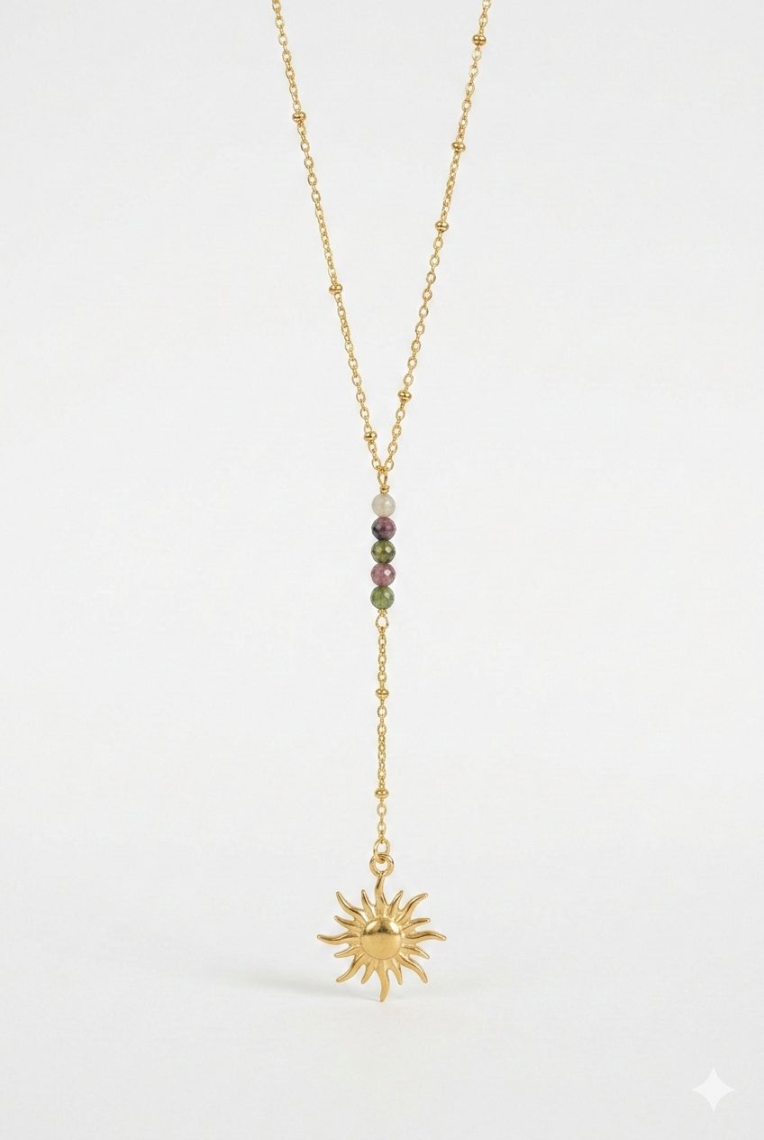 Turmalin Y‑Kette mit Sonnenanhänger modern zeitlos