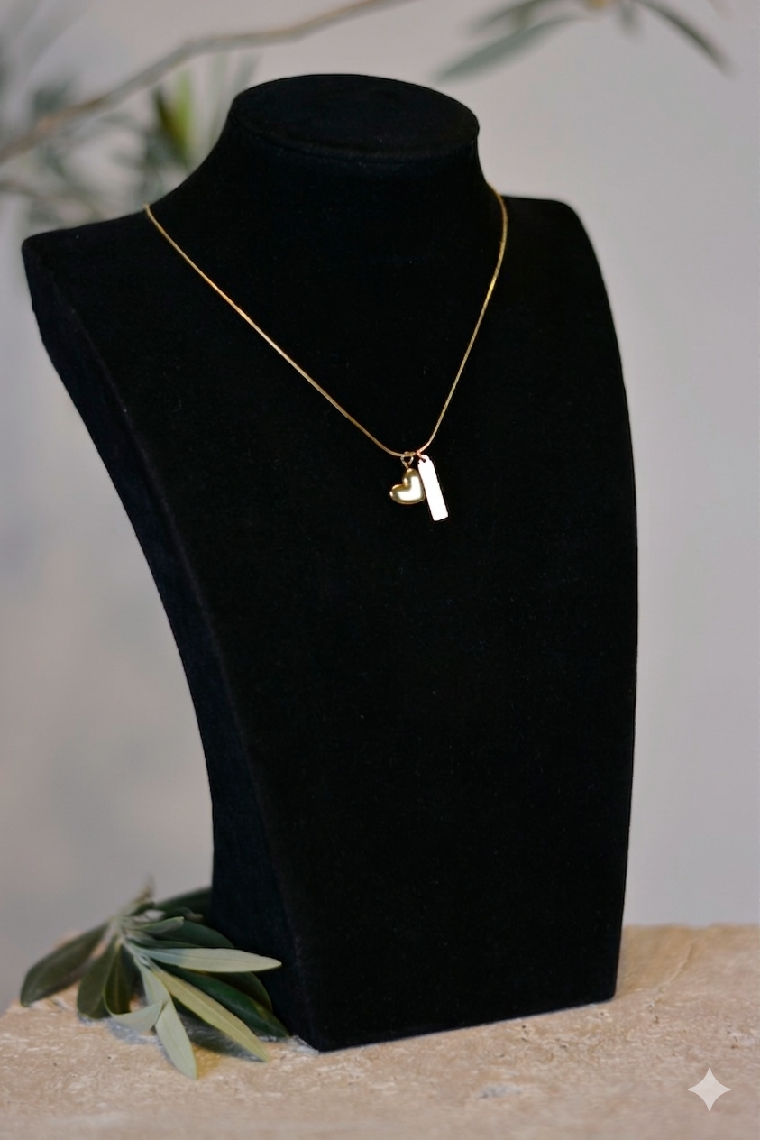 Personalisierbare Herzkette mit Gravur-Barren, Gold
