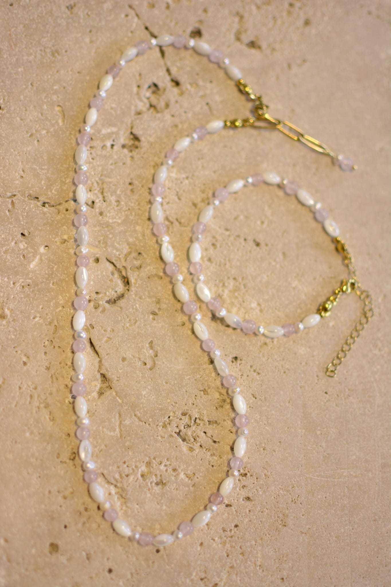 Schmuckset Rosenquarz - Halskette Ohrring Armband Geschenkset