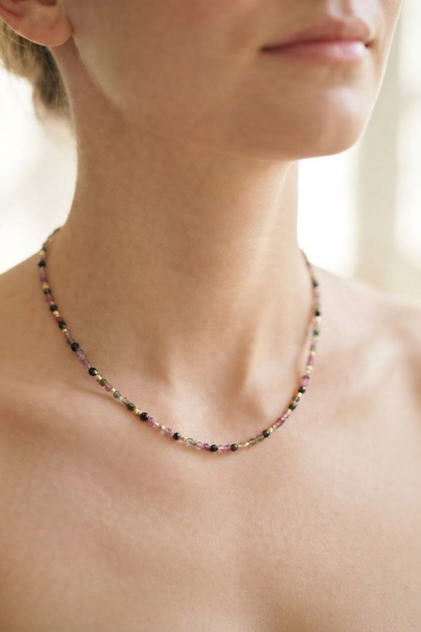 Schimmernde Turmalinoptik - Halskette gold bunt individuelle Kette