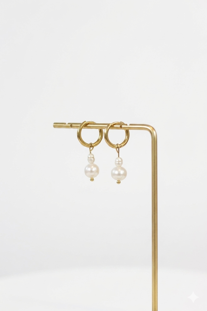 Duo-Perlen-Ohrringe an goldenen Creolen
