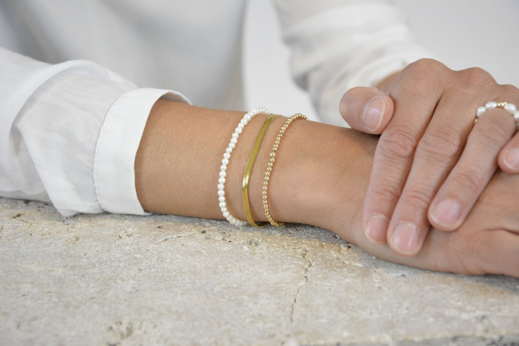 Armbandset Christina - Süßwasserperlen Schlangenkette und Edelstahlperlen