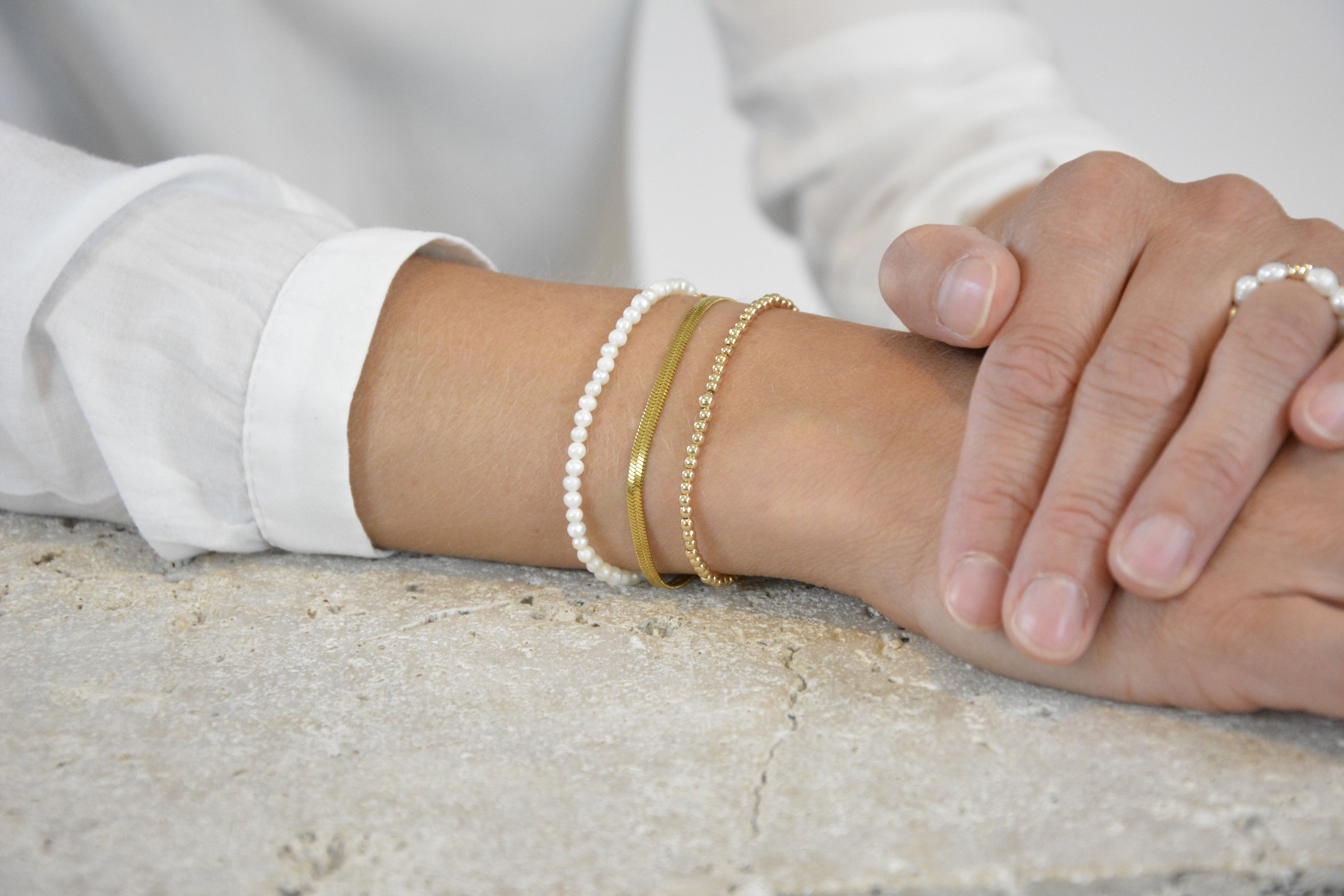 Armbandset Christina - Süßwasserperlen Schlangenkette und Edelstahlperlen