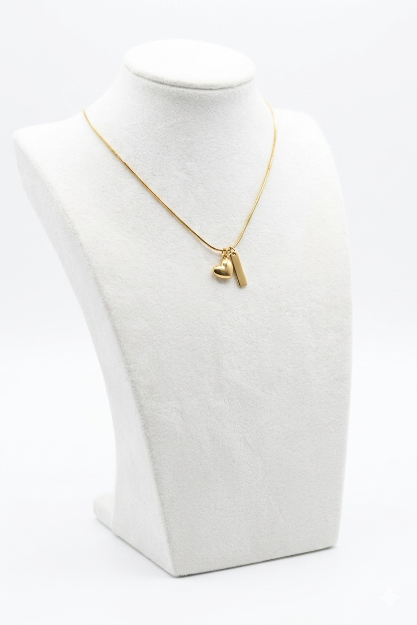 Personalisierbare Herzkette mit Gravur-Barren, Gold