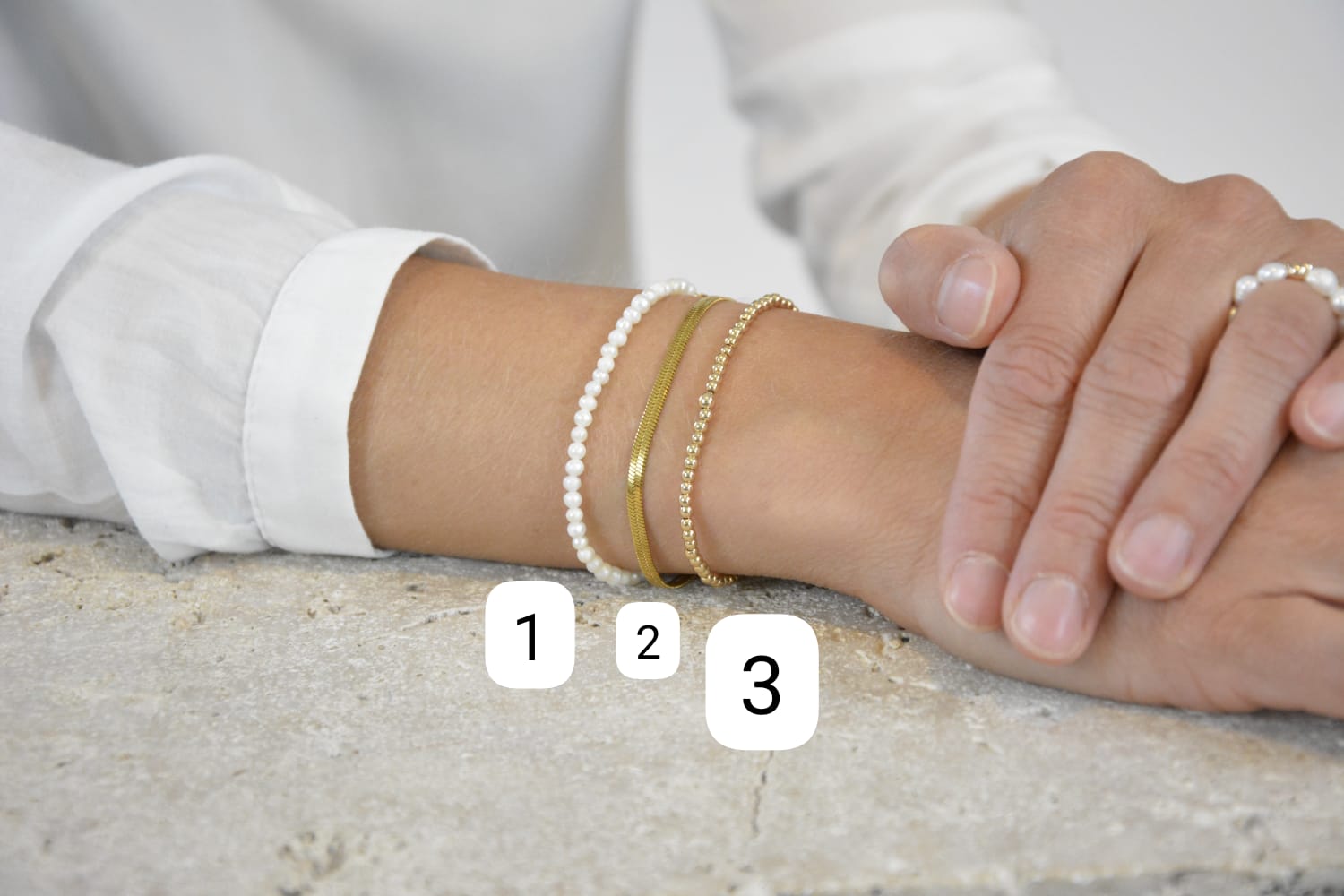 Armbandset Christina - Süßwasserperlen Schlangenkette und Edelstahlperlen