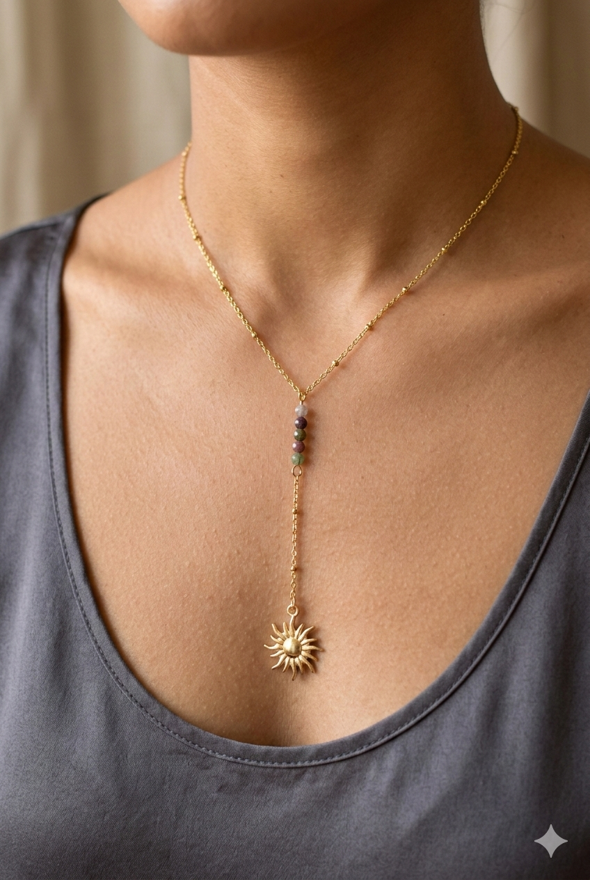Turmalin Y‑Kette mit Sonnenanhänger modern zeitlos