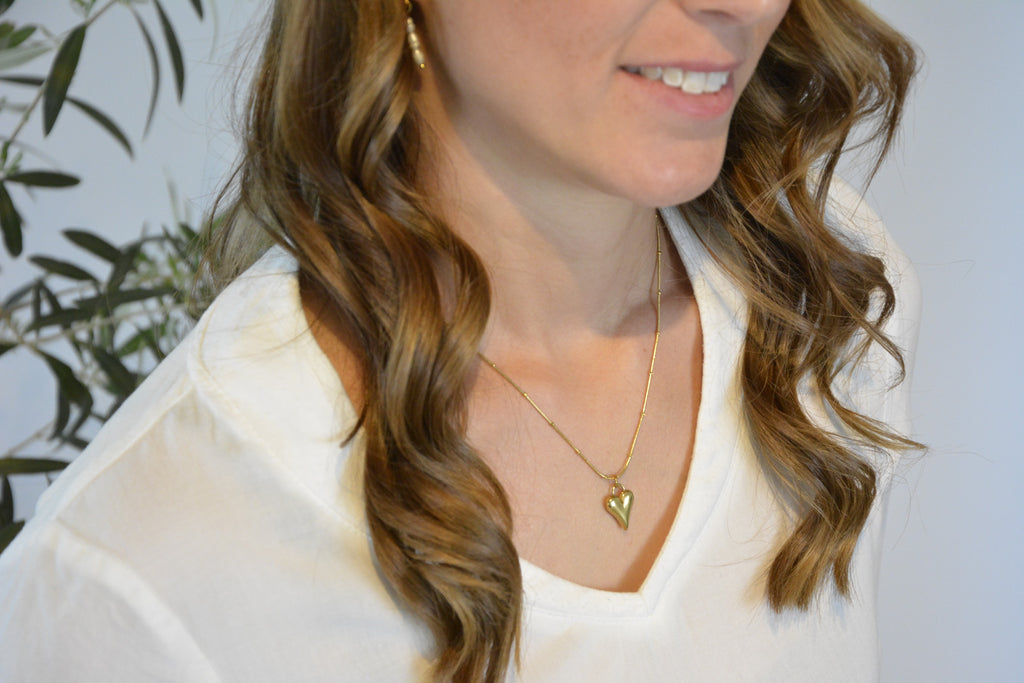 Goldene Gliederkette mit Herz-Anhänger, längenverstellbar, Edelstahl