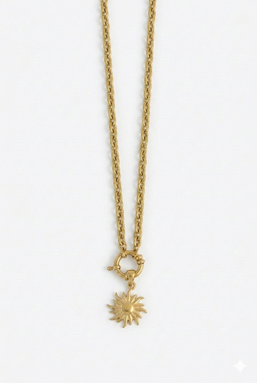 Markante Titanstahlkette mit Sonnenanhänger - moderner Schmuck