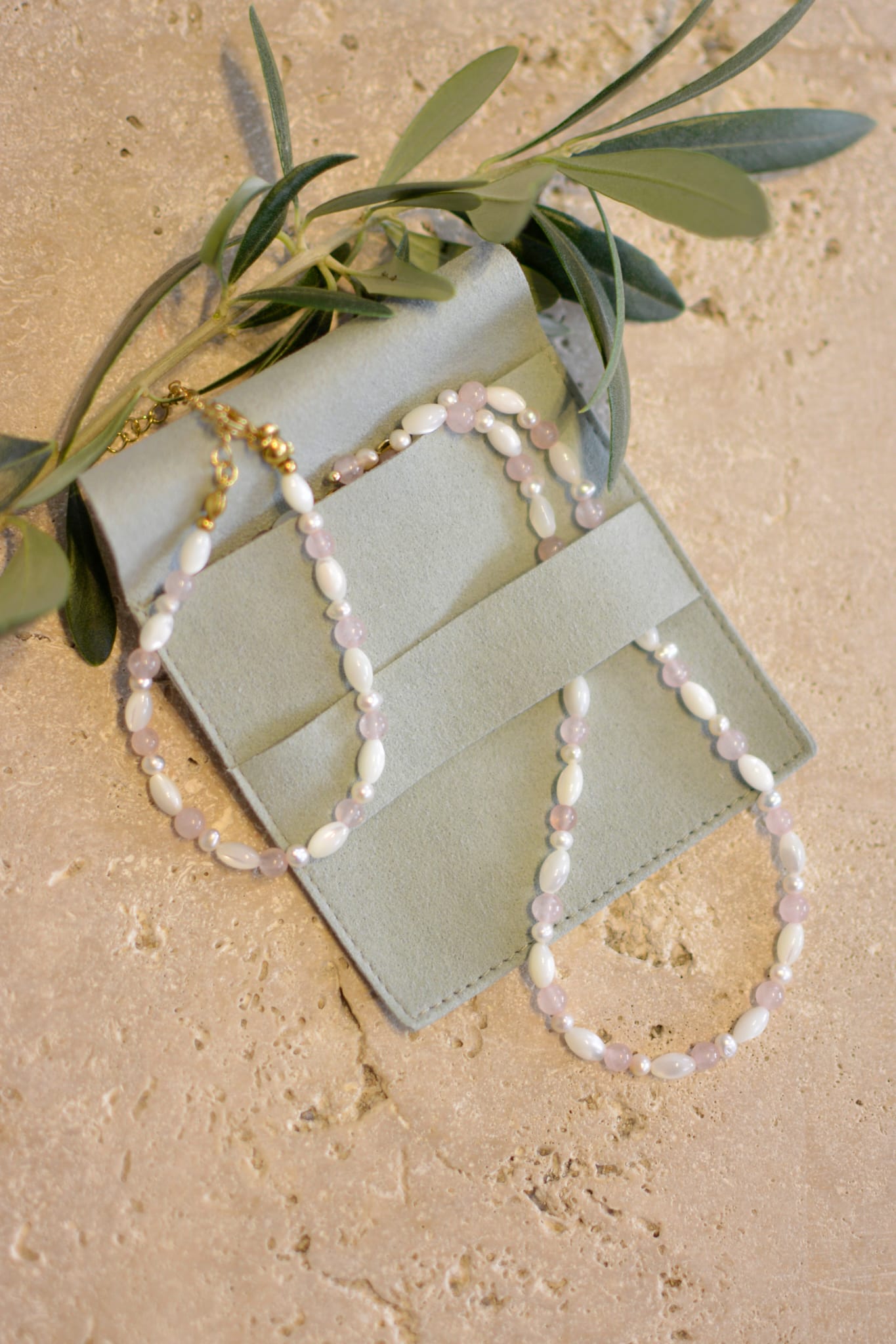 Schmuckset Rosenquarz - Halskette Ohrring Armband Geschenkset